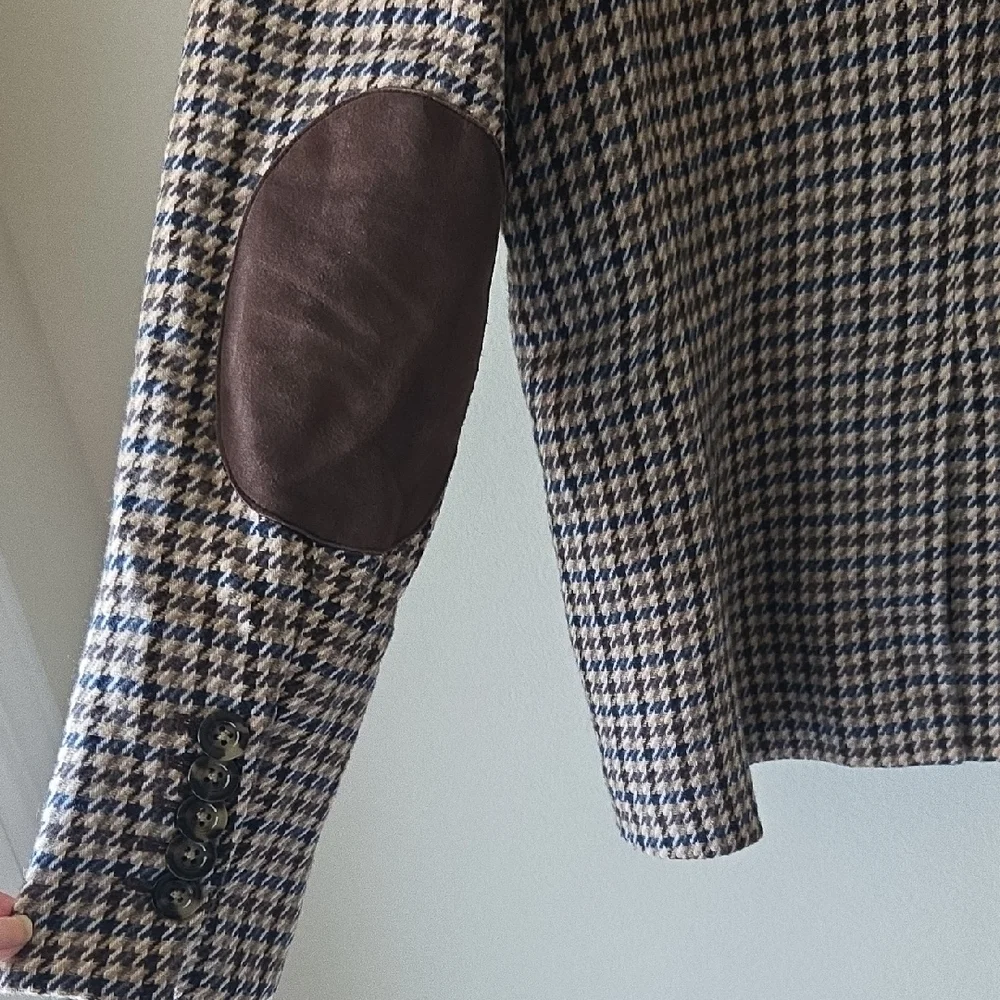 Veronica Beard Hudson Houndstooth Dickey Blazer Suede Elbows & Trim Sz 12 - Picture 12 of 16